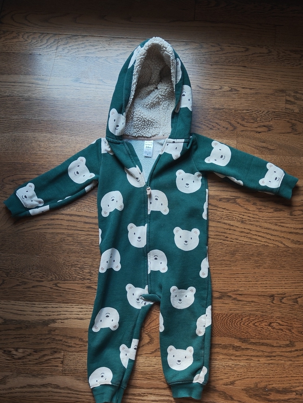 Carter's Forest Green Bear Hooded One-Piece Footie